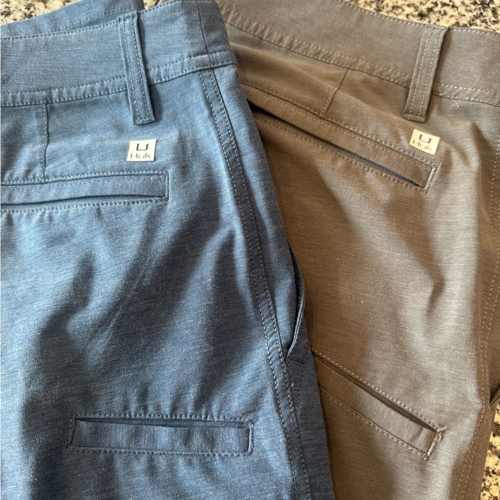 Two Pairs of Men's Huk Gray and Blue Fishing Pants - Picture 2 of 4